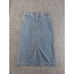 Vtg Jones Denim Skirt Womens 14 Blue Straight Western Button Front Slit Midi